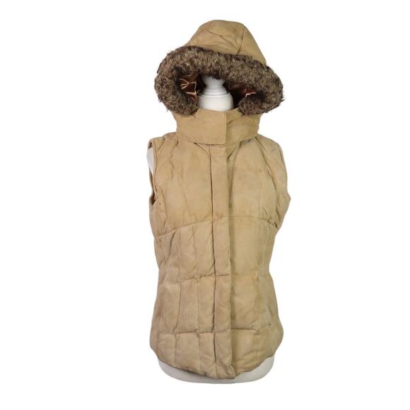 Eddie Bauer tan suede leather quilted down vest Women M - Picture 1 of 7